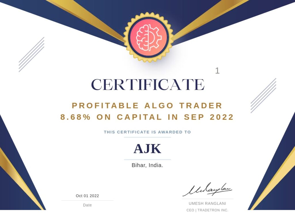 Sep Month Algo Trading Profit certificate of AJK